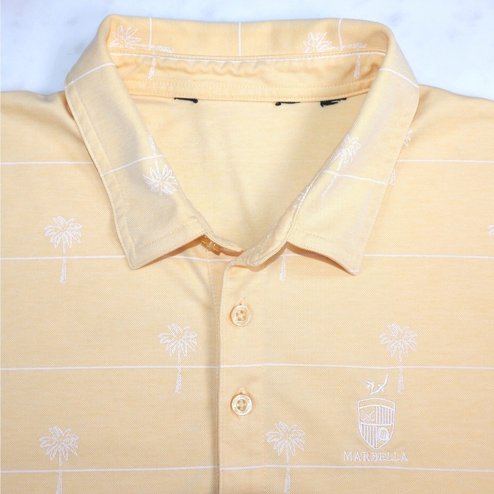 Travis Mathew Marbella Mens Yellow Palm Tree Stripe Golf Polo Shirt